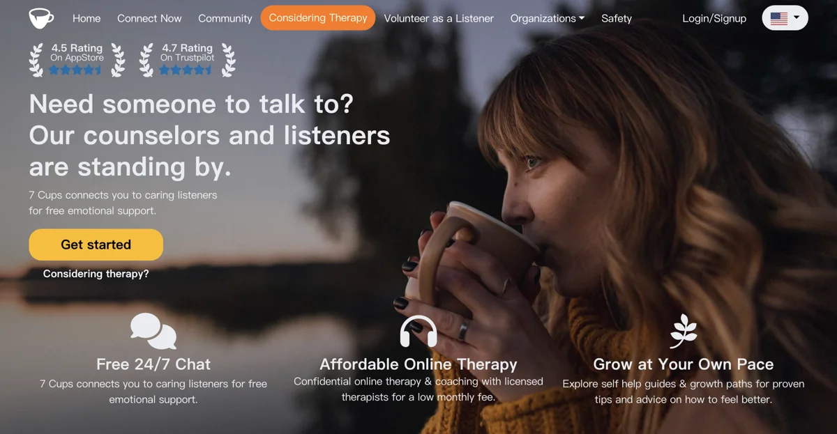 7 Cups: Free Emotional Support and Affordable Online Therapy