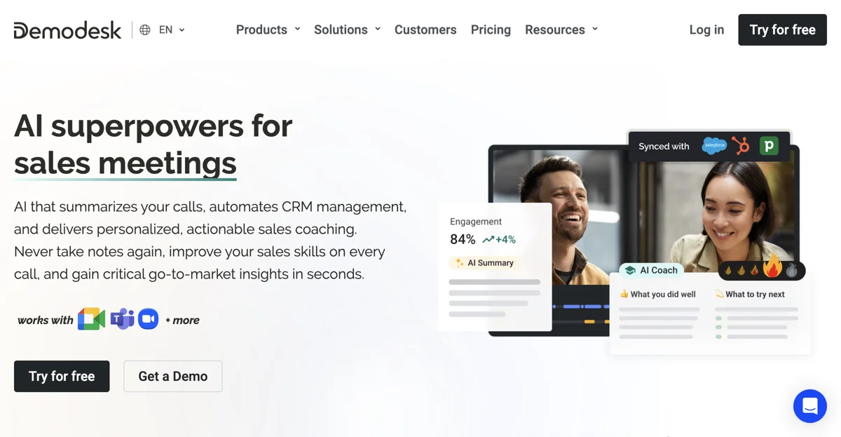 Demodesk: AI-Powered Sales Coaching and Meeting Automation