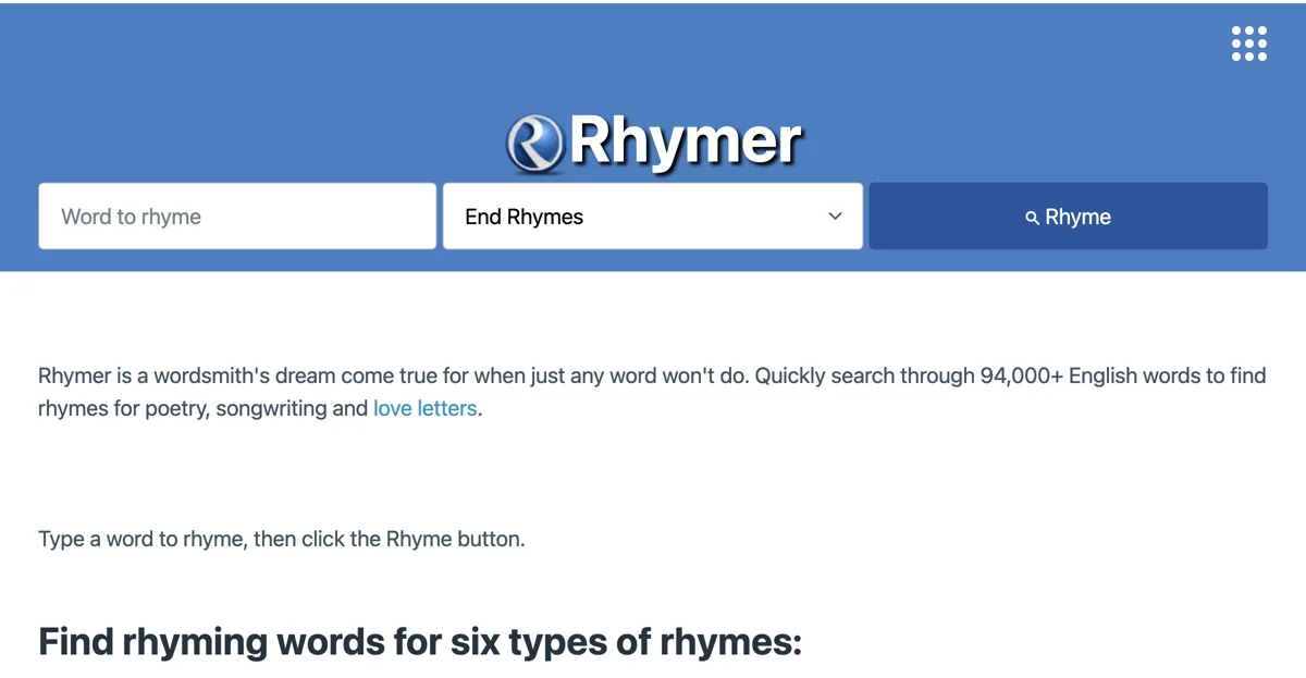 Rhymer: Enhance Your Poetry and Songwriting with Perfect Rhymes