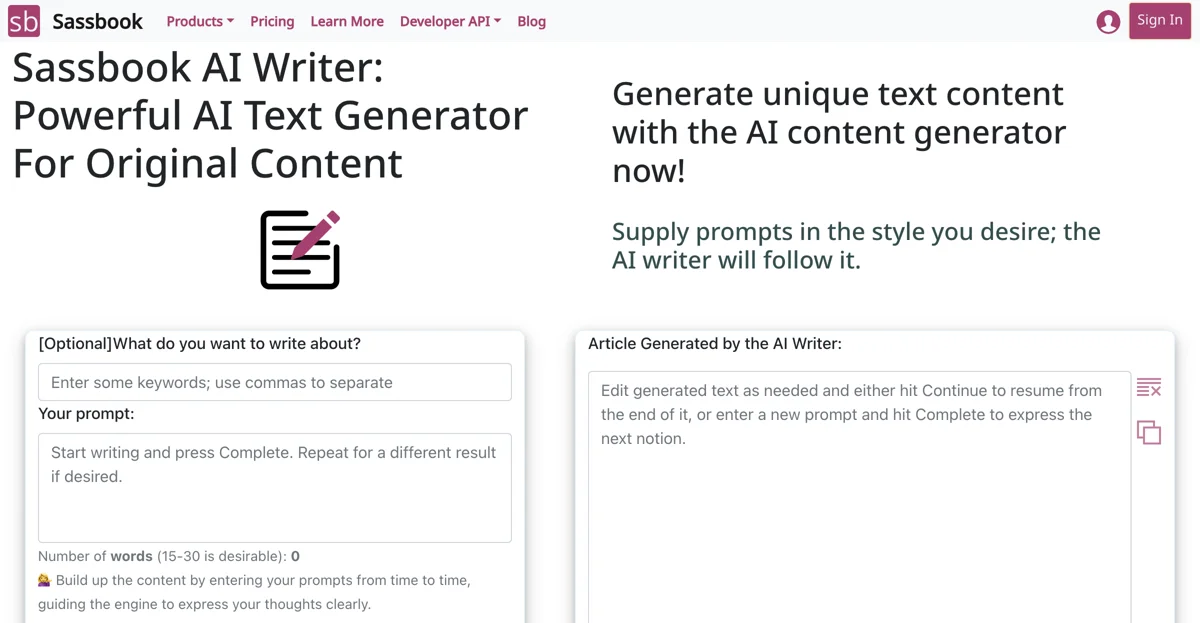 Sassbook AI Writer: The Ultimate AI Text Generator