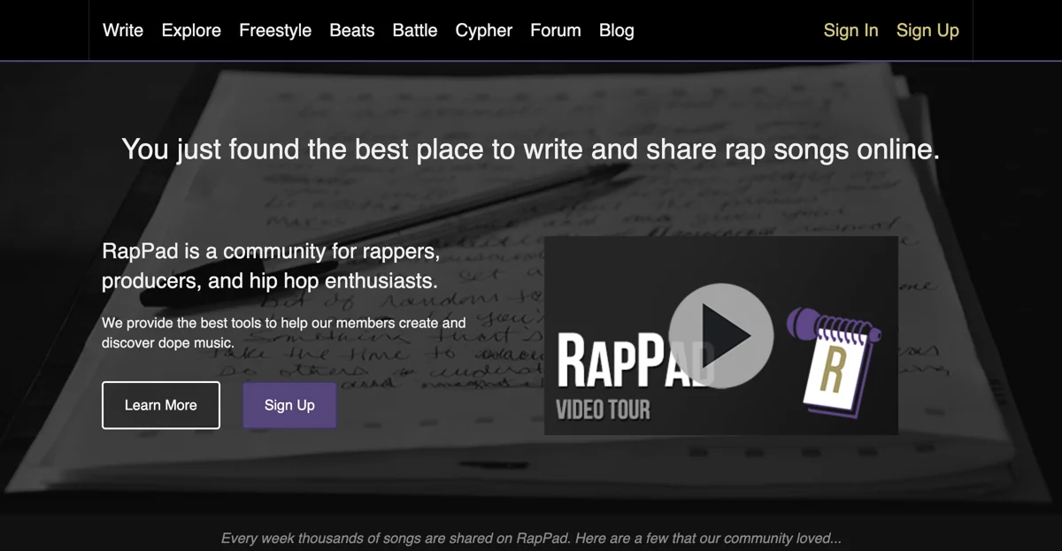 Write and Share Rap Songs Online - RapPad