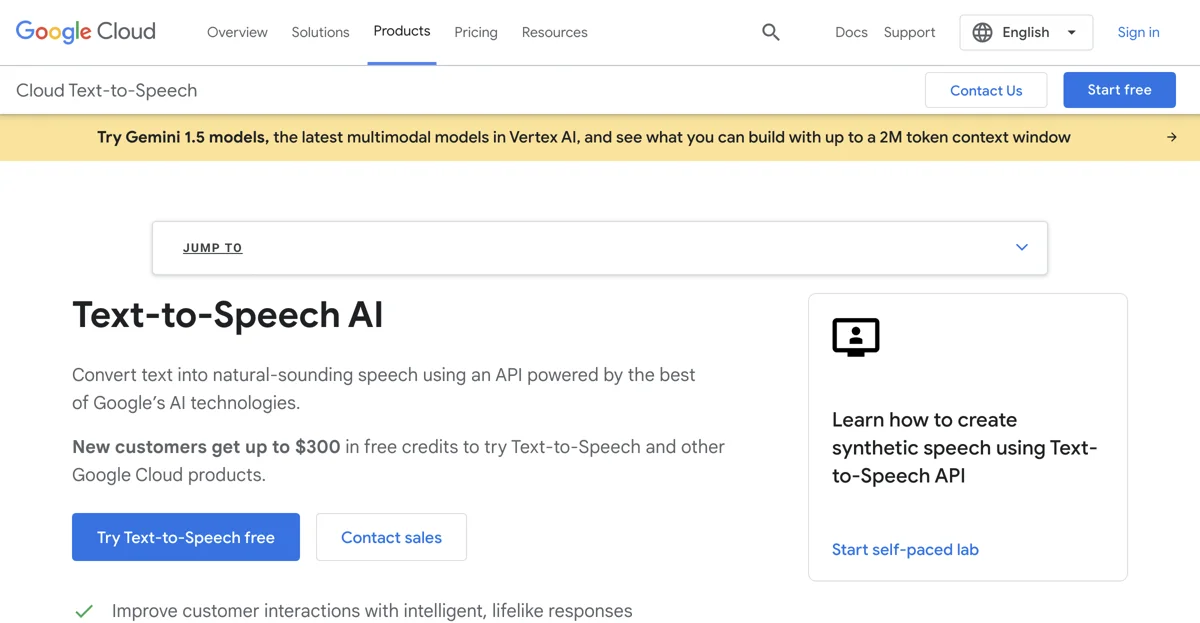 Text-to-Speech AI: Lifelike Speech Synthesis | Google Cloud