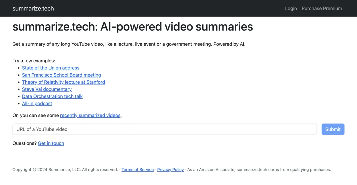 Summarize.tech: Efficient AI Video Summarization Tool