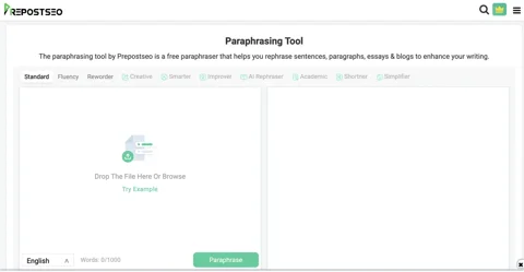 Prepostseo Paraphrasing Tool