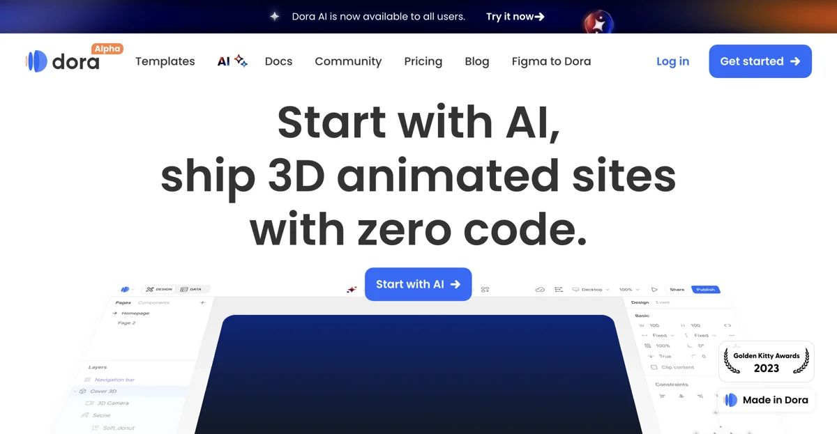 Dora: Start with AI, Ship 3D Animated Websites Without Code