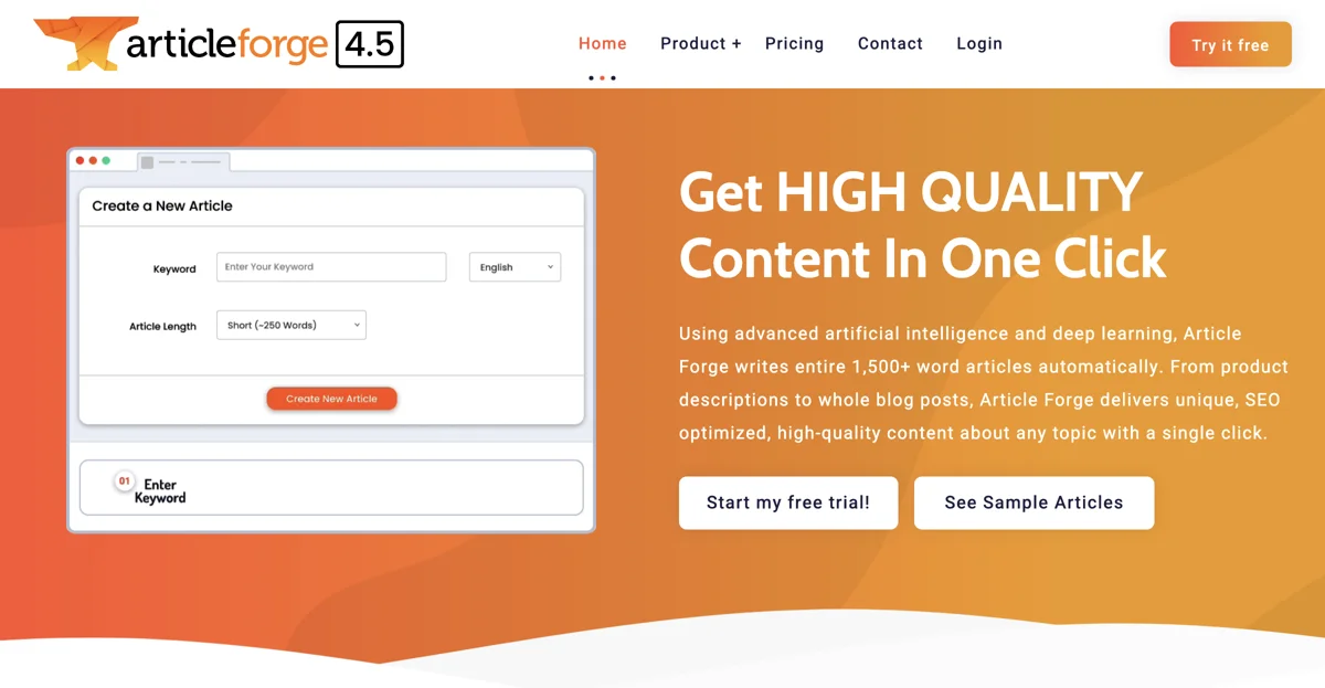 High Quality, AI Content Generator - Article Forge