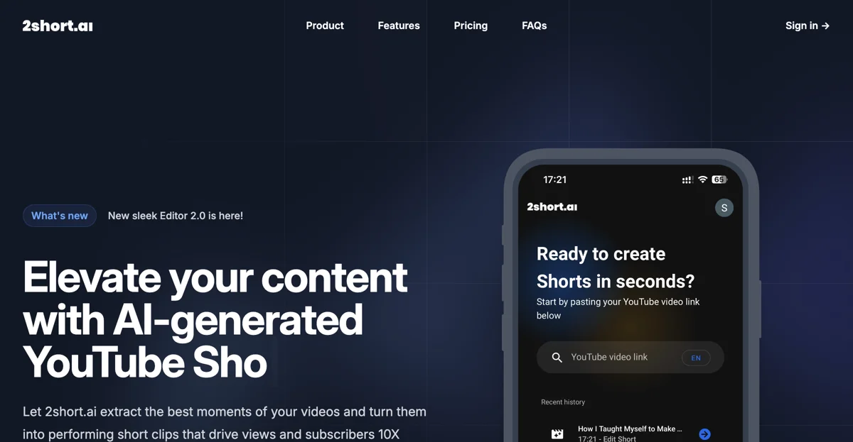 2short.ai - Công Cụ Tạo YouTube Shorts Bằng AI Để Tạo Nội Dung Hấp Dẫn