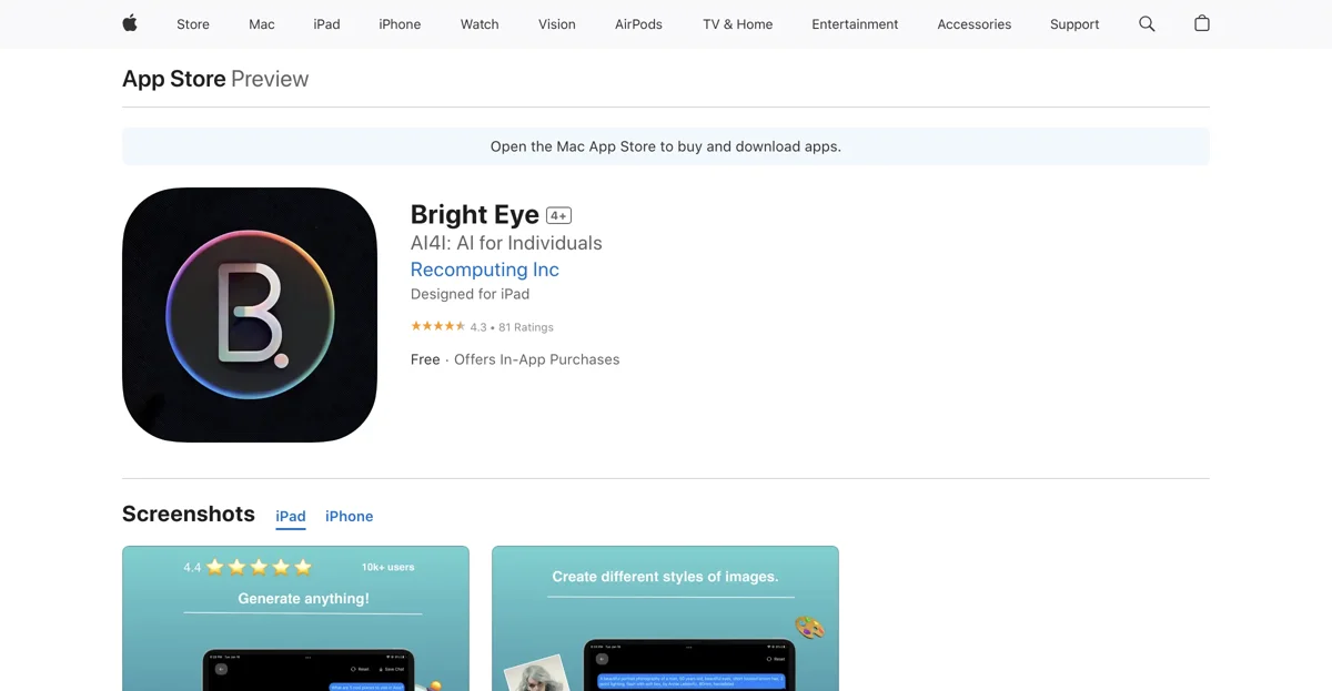 Bright Eye - Ứng dụng AI đa năng trên App Store