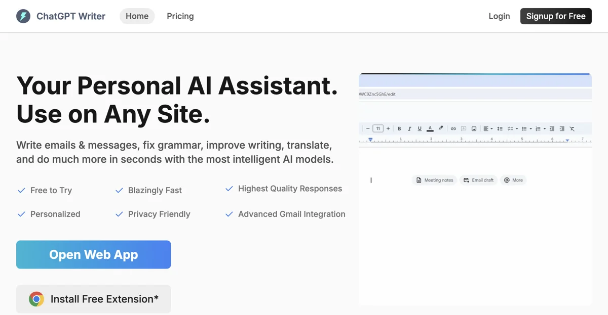 ChatGPT Writer: Use AI on Any Site for Effortless Writing