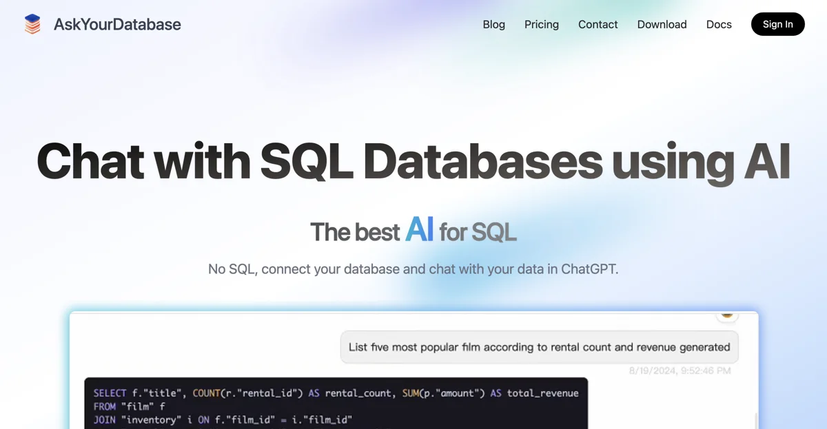 AskYourDatabase SQL AI: The Best SQL AI Chatbot for Your Data Needs