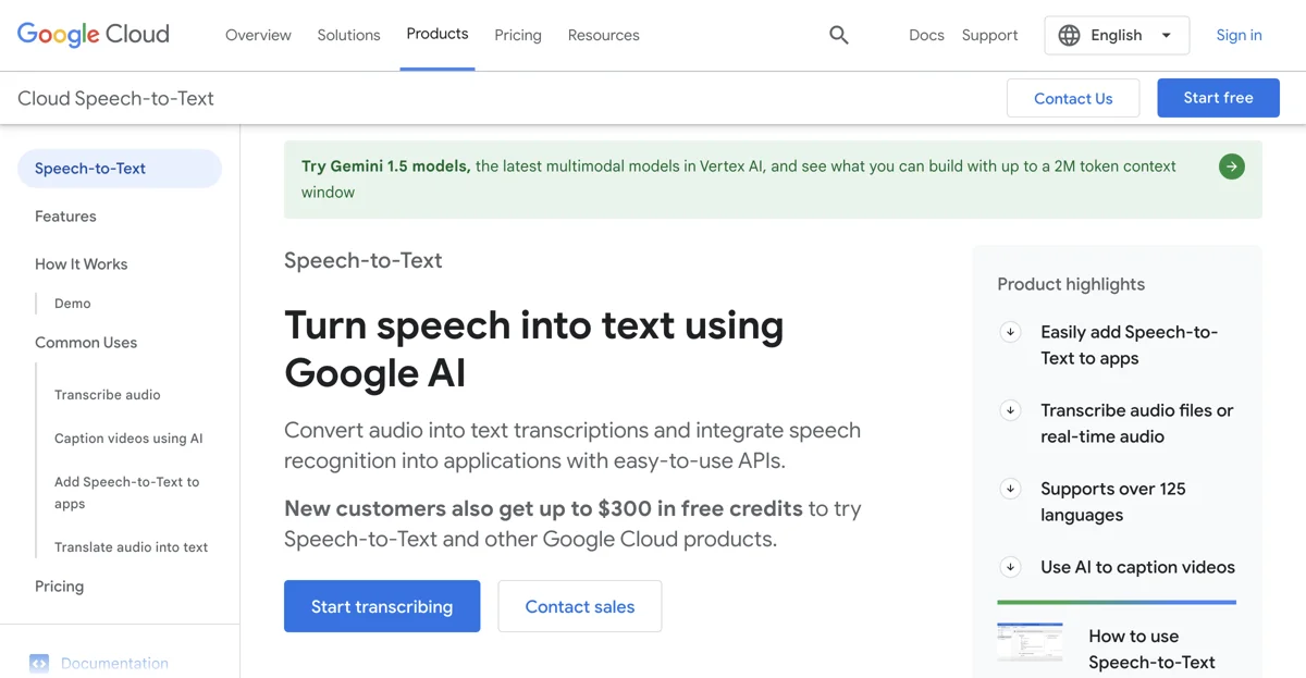 Speech-to-Text AI: Voice Recognition & Transcription by Google Cloud