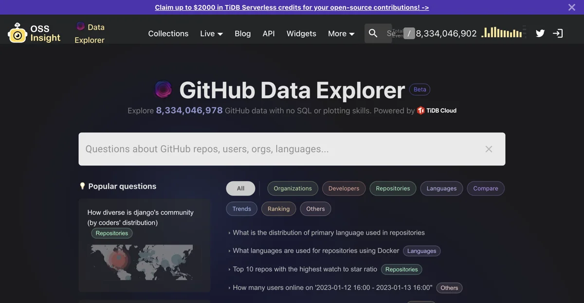 GitHub Data Explorer: Khám Phá Thông Tin Trong Dữ Liệu Sự Kiện GitHub Với SQL Tạo Bởi AI | OSS Insight