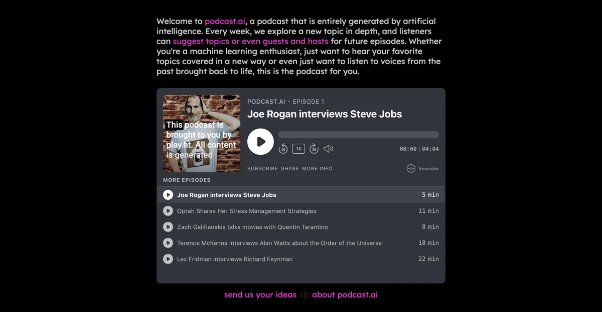 Discover podcast.ai: Your AI-Generated Podcast Experience