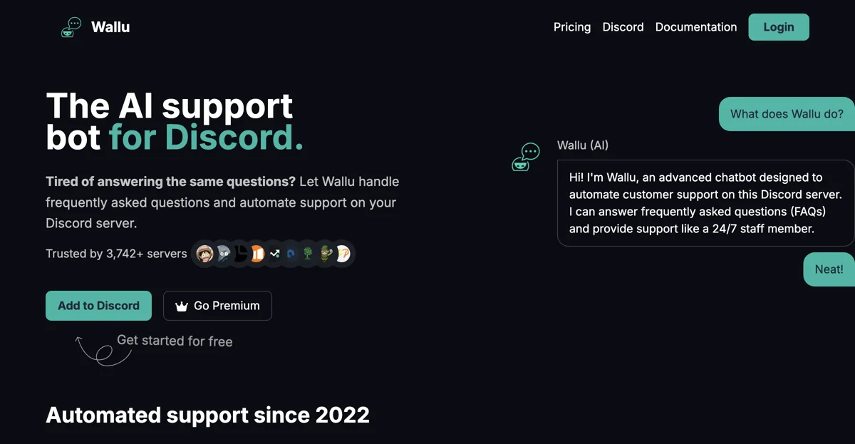 Wallu - Automate Discord Support and FAQs with AI