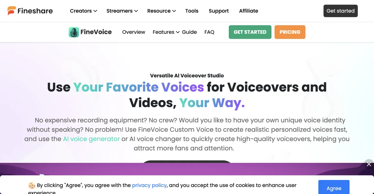 FineVoice Studio: Personalized AI Voiceover | Fineshare