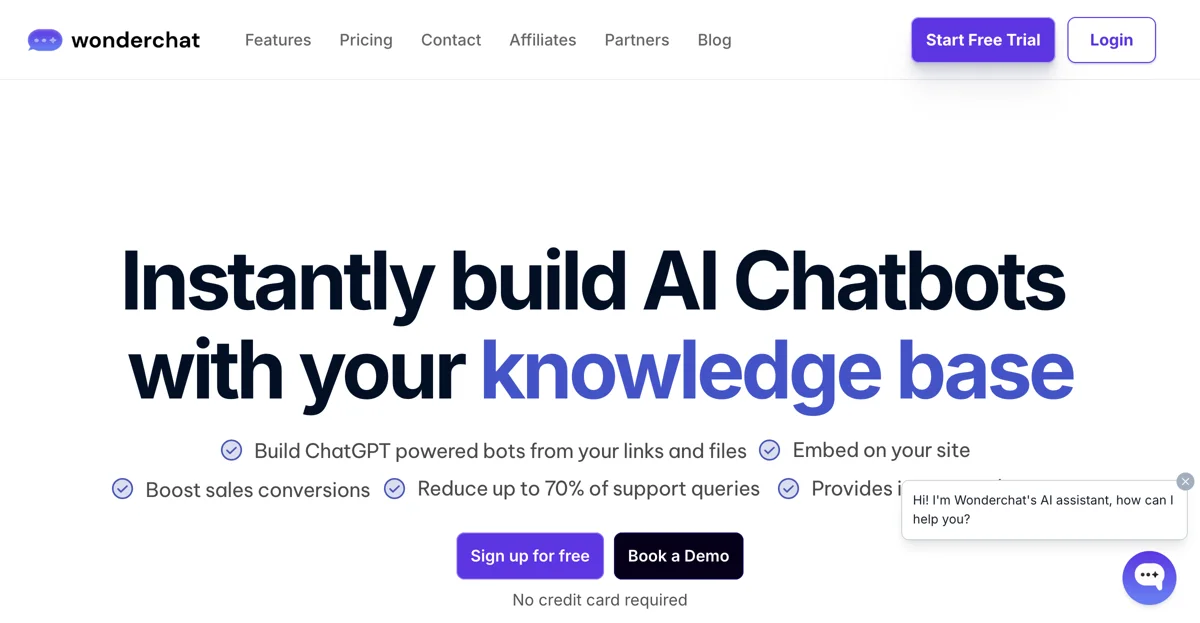 Wonderchat: Custom AI Chatbots for Websites - 1 Min Setup