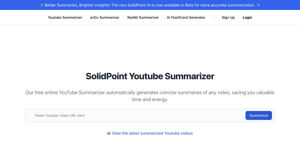 SolidPoint: AI-Powered YouTube Summarizer for Efficient Learning