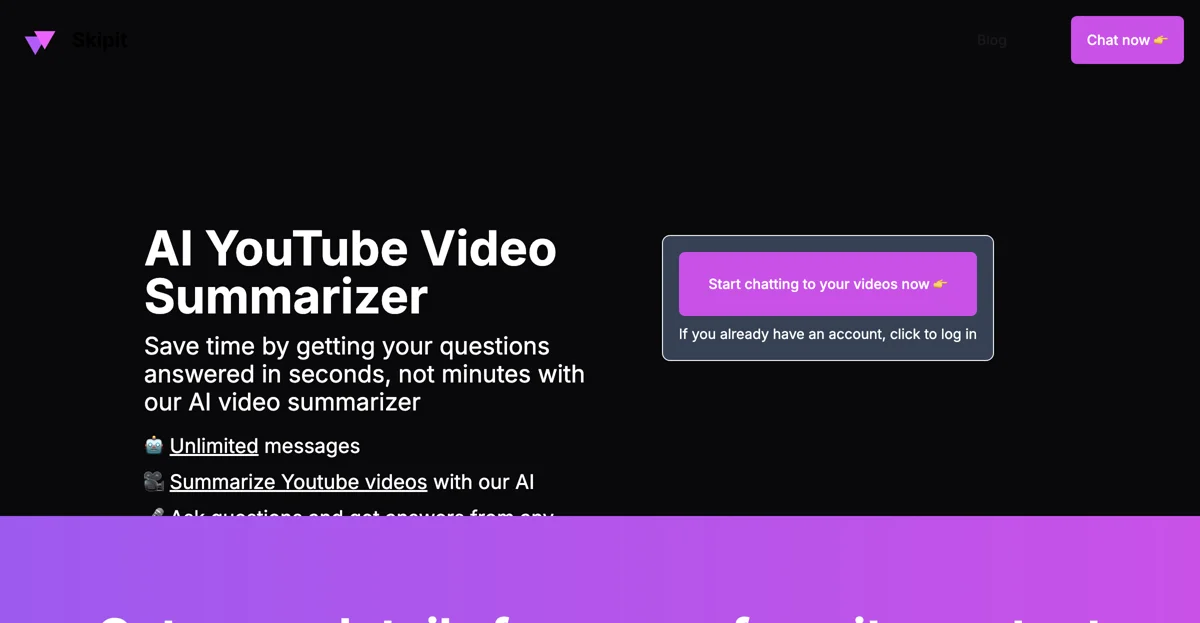 Skipit - AI-Powered YouTube Video Summarizer - Instant Summaries