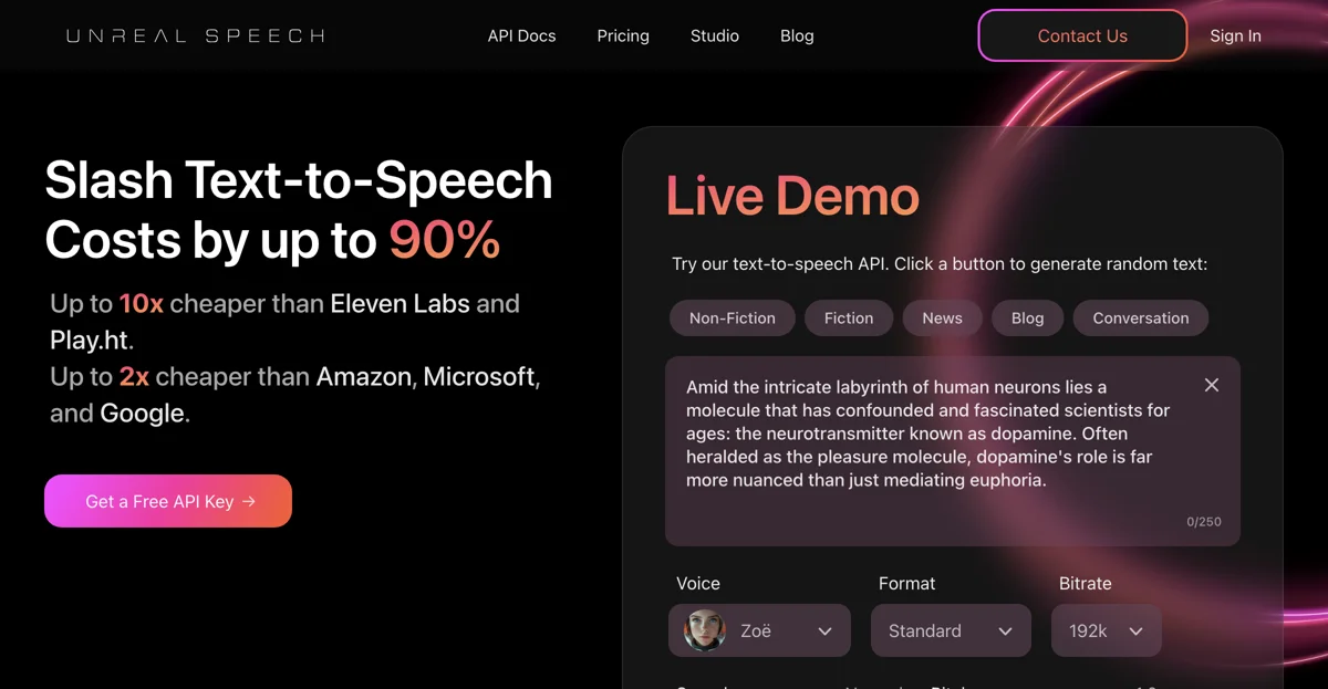 Unreal Speech: Affordable Text-to-Speech API