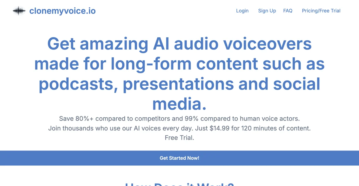 CloneMyVoice: Affordable AI Voiceovers for Creators