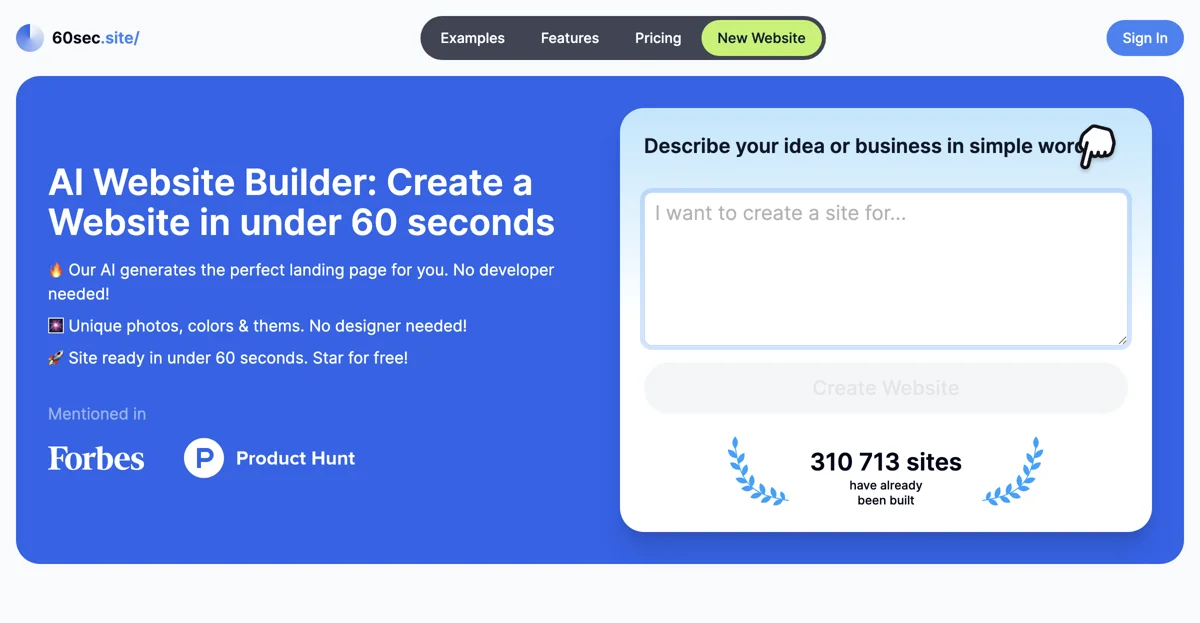 Create Your Website in 60 Seconds with 60sec.site