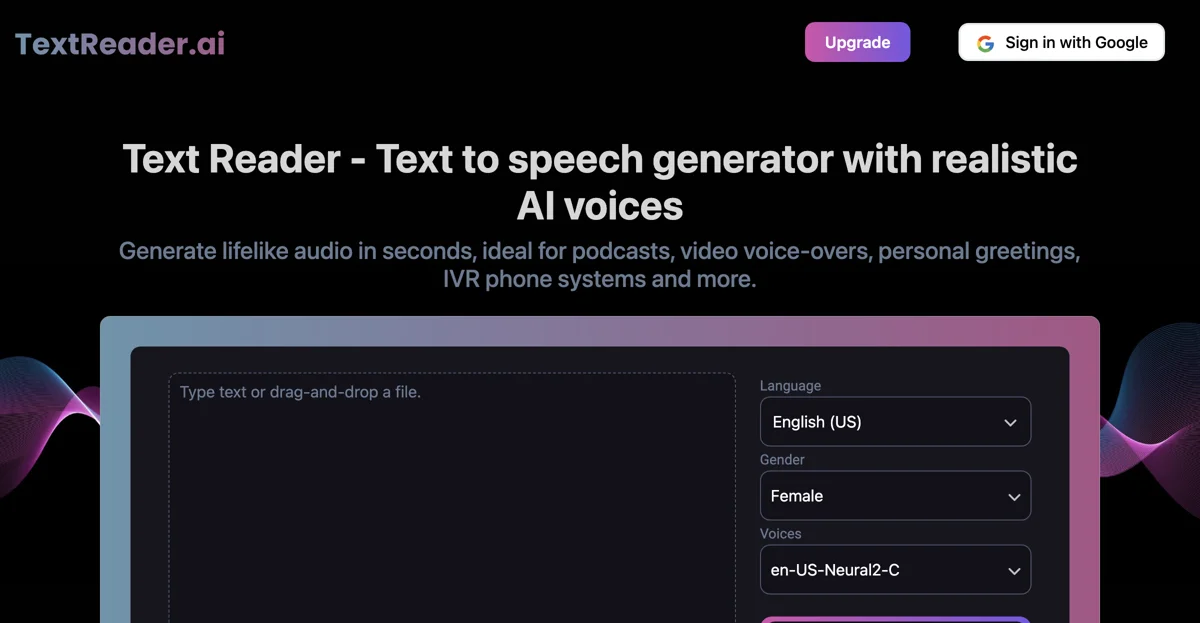 Text Reader: Free Text-to-Speech Generator with AI Voices