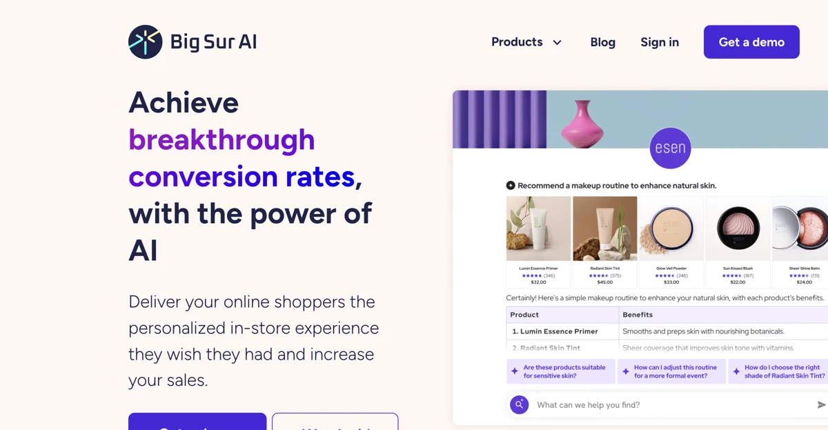 Boost Your E-commerce Sales with Big Sur AI's AI Sales Agent