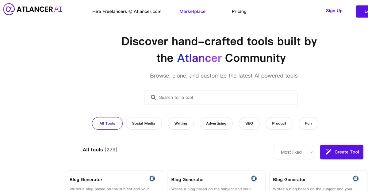 Atlancer.ai: Duyệt, Sao Chép và Tùy Chỉnh Các Công Cụ AI