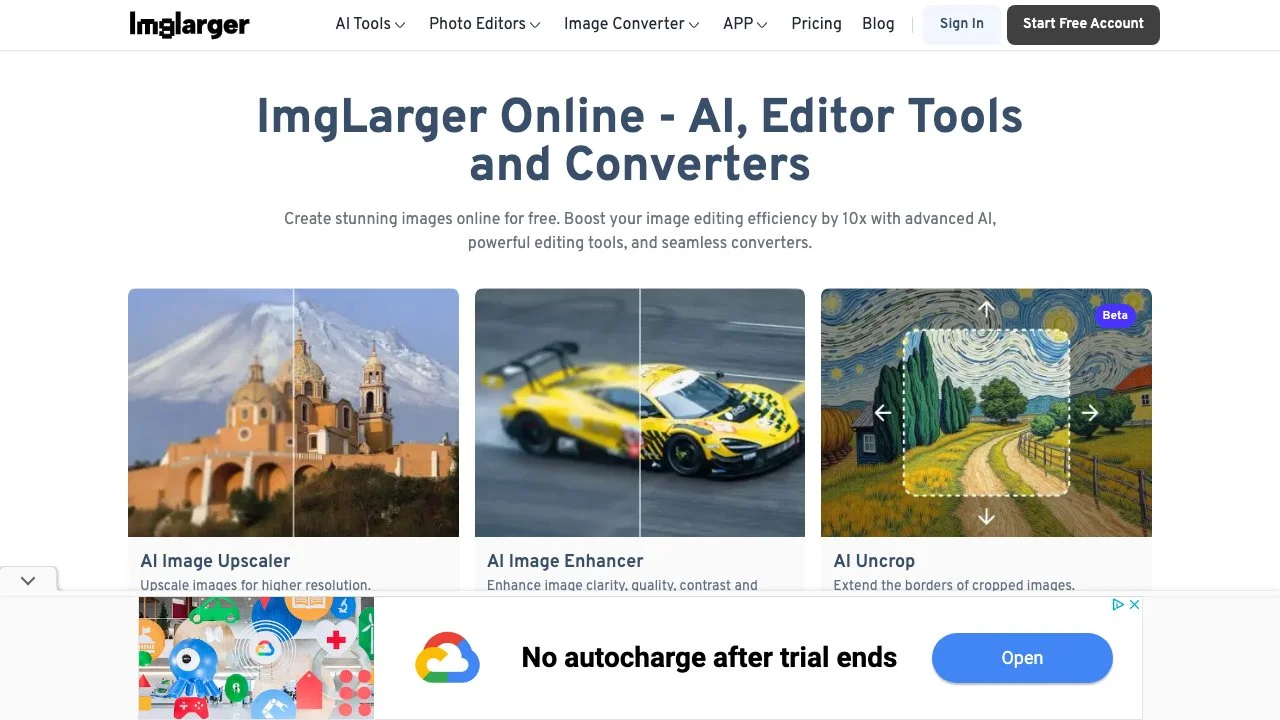 Imglarger: AI Image Enlarger, Enhancer, Editor & Converter