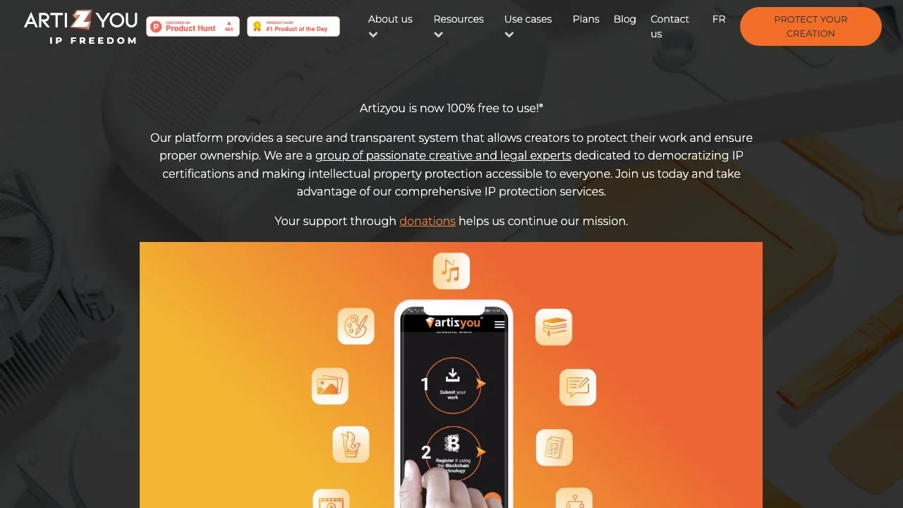 Artizyou: Free Blockchain IP Protection for Creators