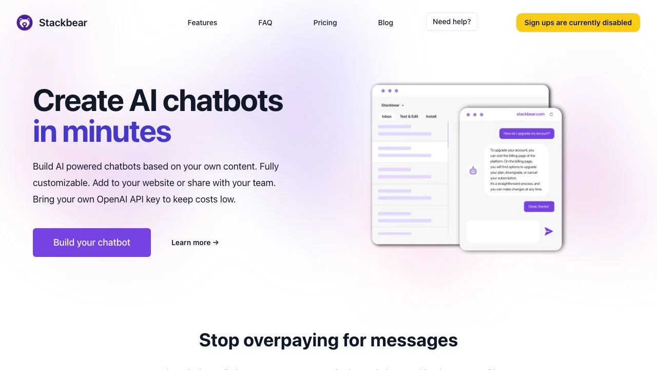 Build Custom AI Chatbots with Stackbear - Affordable & Flexible