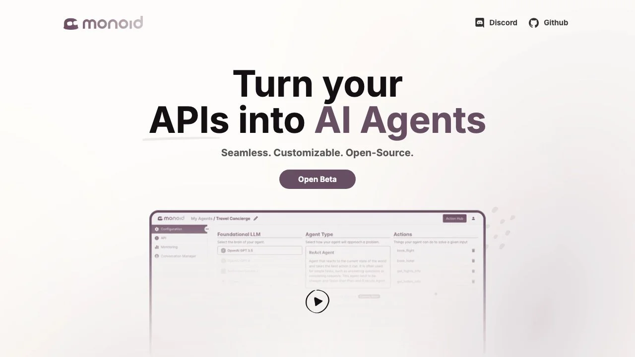 Monoid: Transform APIs into AI Agents Effortlessly