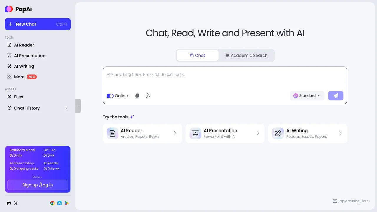 PopAi: Herramientas AI para Chat, Escritura y Presentaciones