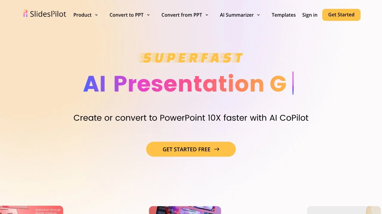 AI 演示文稿生成器 - PPT 制作、AI 图像与 Copilot、PDF 和 Word 转 PPT、免费 PowerPoint 和 Google Slides 模板 | SlidesPilot