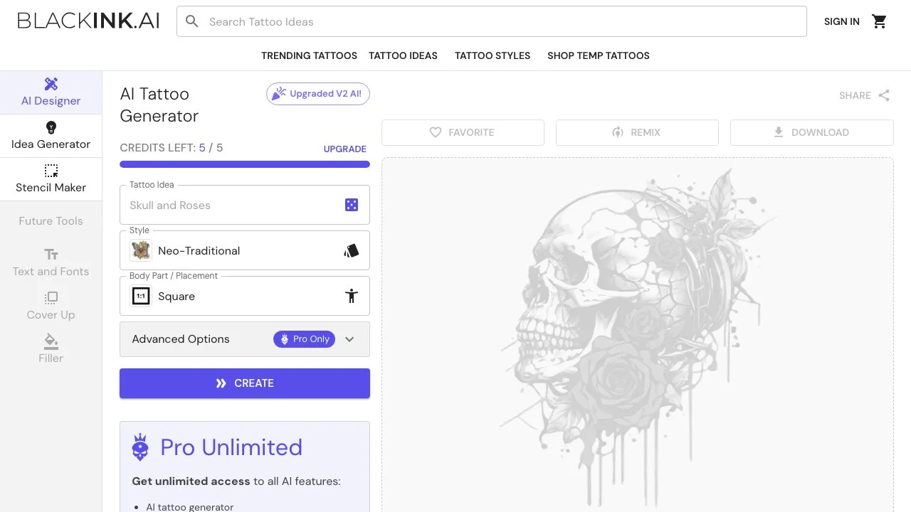 Design Unique Tattoos Instantly with BlackInk AI Tattoo Generator