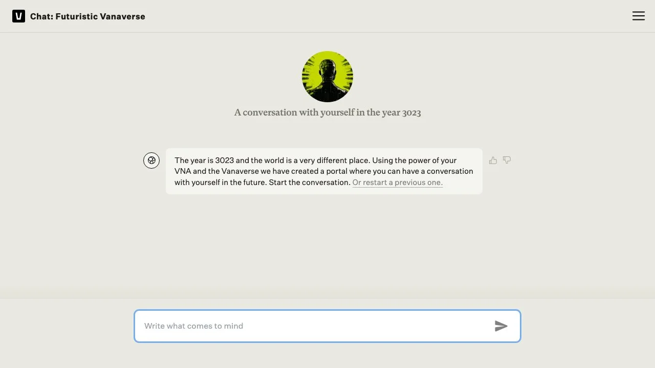Chat: Futuristic Vanaverse - Trò chuyện với bản thân trong năm 3023