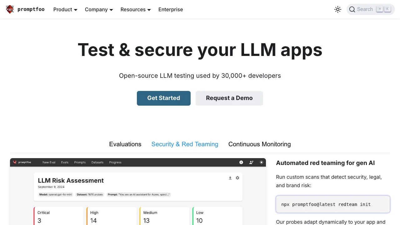 Secure & Reliable LLMs with promptfoo