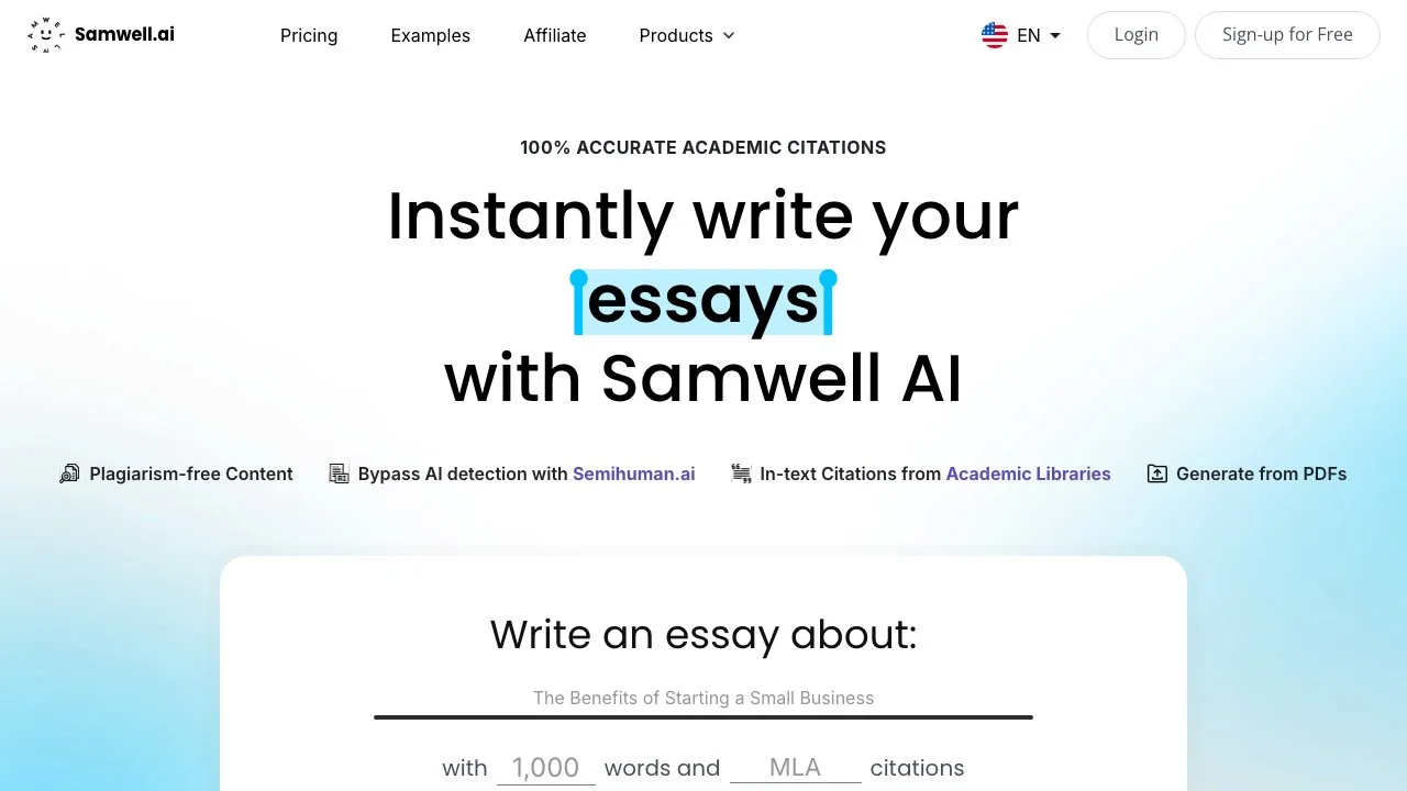 Samwell: The AI Essay Writer for Academic Success