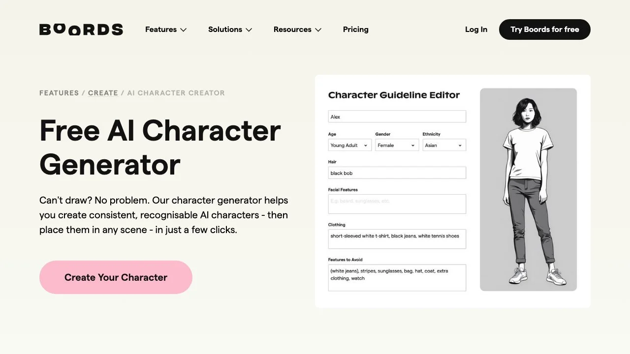 Create Characters Effortlessly with Boords' AI Generator