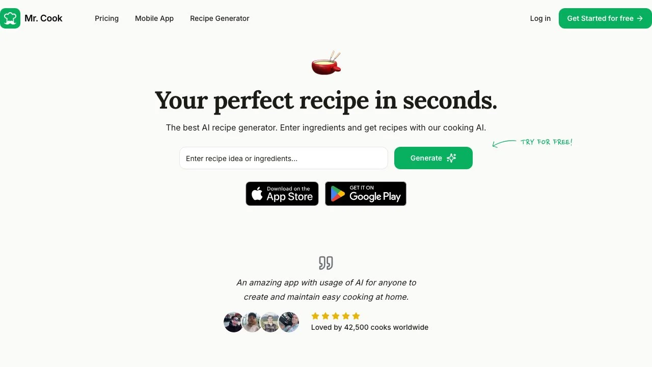 Discover Mr. Cook: Your AI Recipe Generator for Effortless Cooking