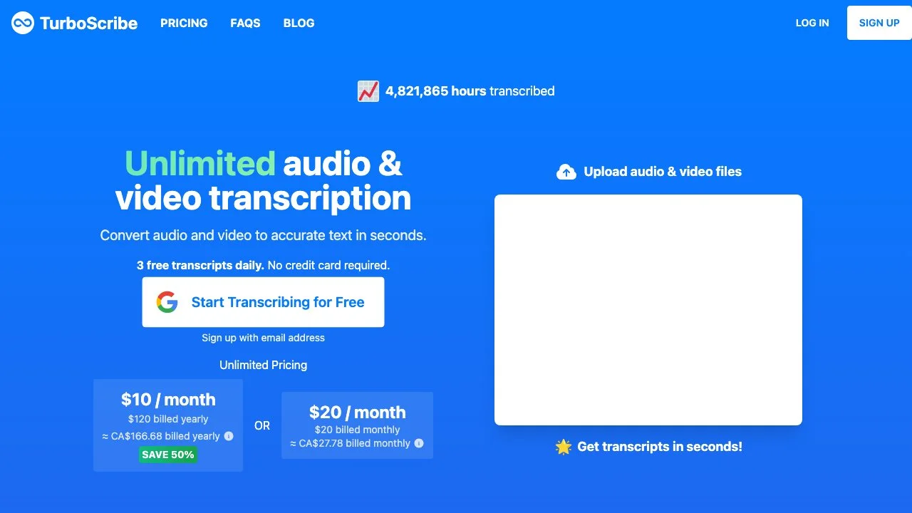 TurboScribe: Unlimited Audio & Video Transcription Service