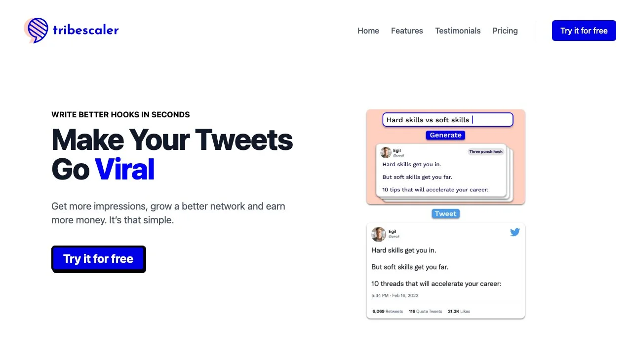 Tribescaler: Tạo Hook Viral Cho Tweet Dễ Dàng Với AI