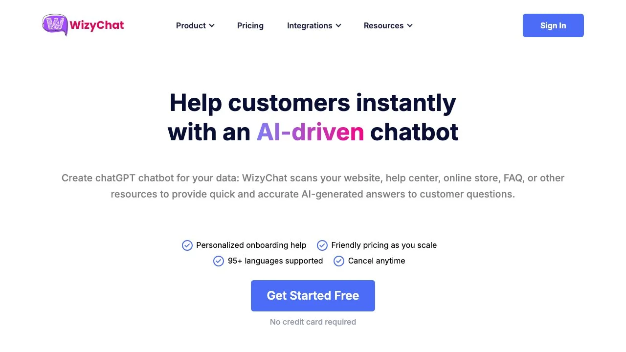 WizyChat | Chatbot AI Nhanh Chóng Để Nâng Cao Dịch Vụ Khách Hàng