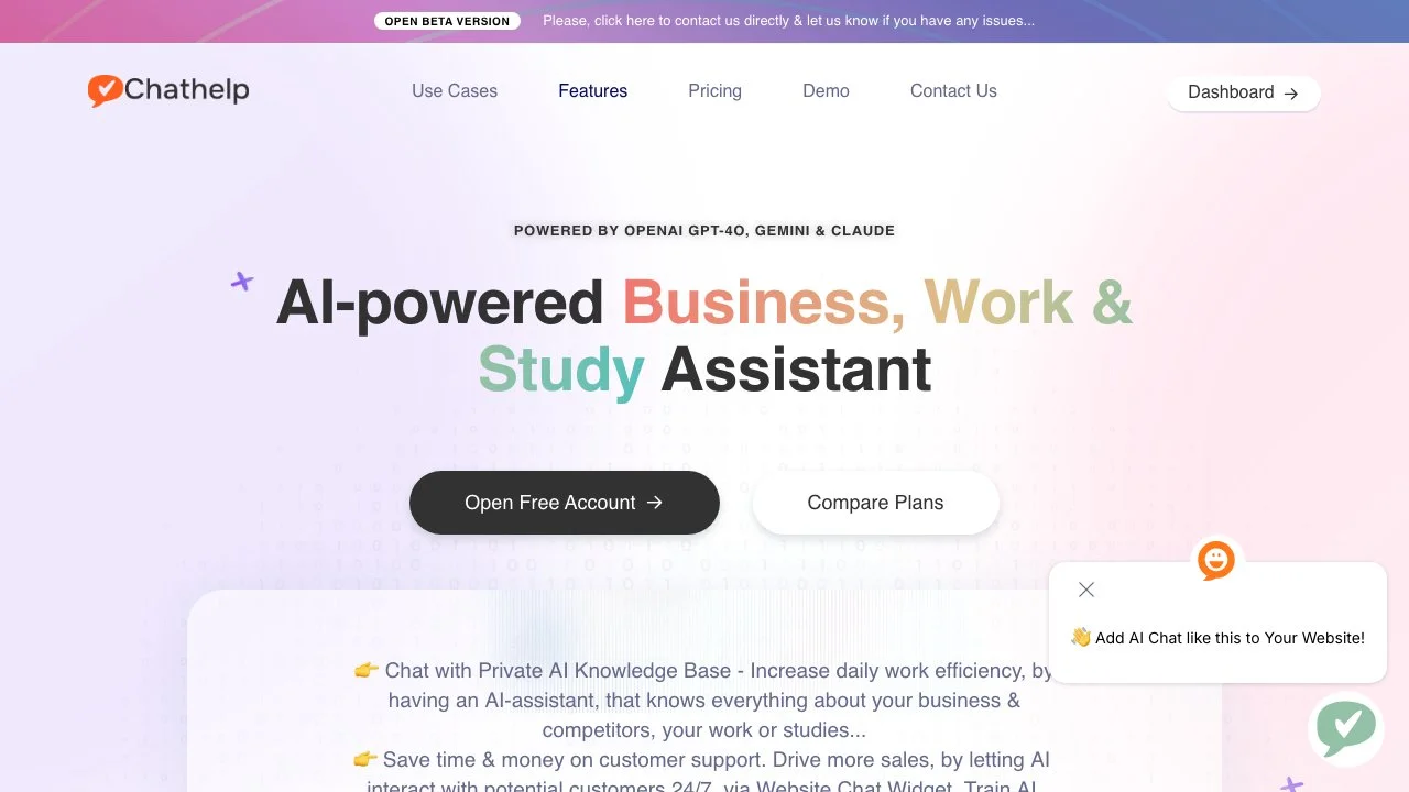 ChatHelp.ai: AI-Powered Business Assistant & Chat Widget