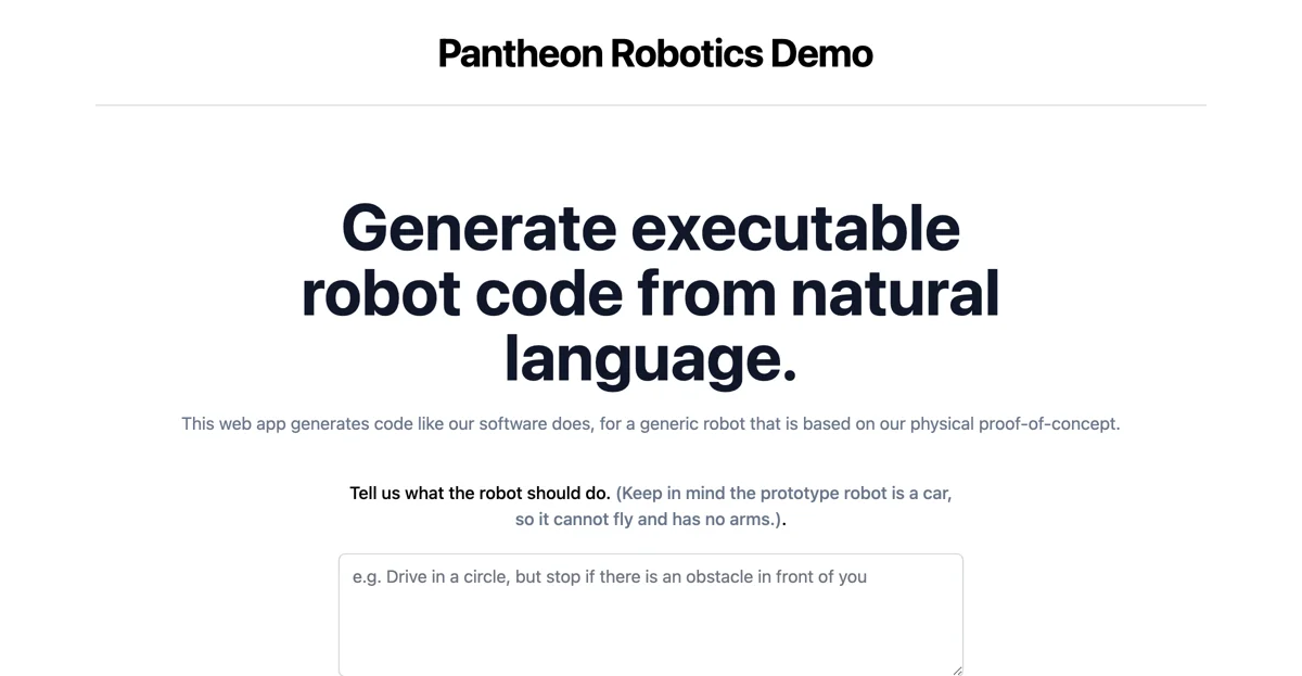 Pantheon Robotics: Effortless Robot Code Generation