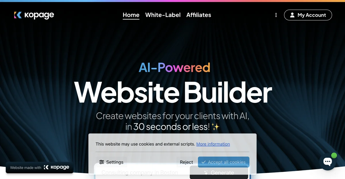 Kopage - Công cụ xây dựng website AI trắng nhãn