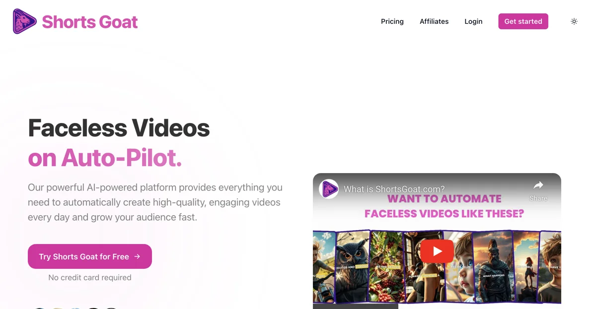 Shorts Goat: Effortless Faceless Video Creation for YouTube