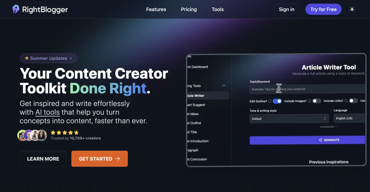 RightBlogger: AI-Powered Content Tools for Creators