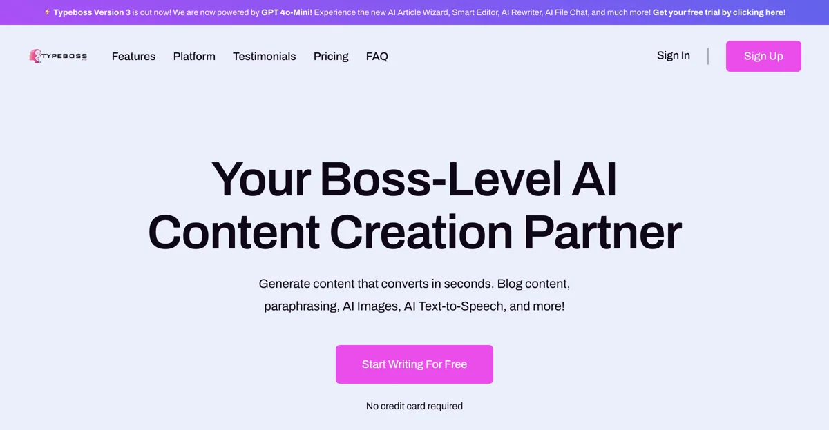 Typeboss AI | Công Cụ Tạo Nội Dung Boss-Level Cho Việc Viết