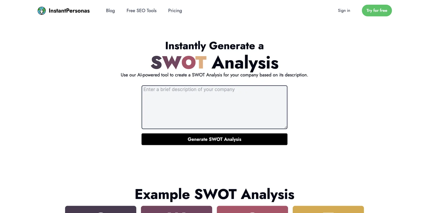 Công Cụ Tạo Phân Tích SWOT AI: Tạo Phân Tích SWOT Ngay Lập Tức